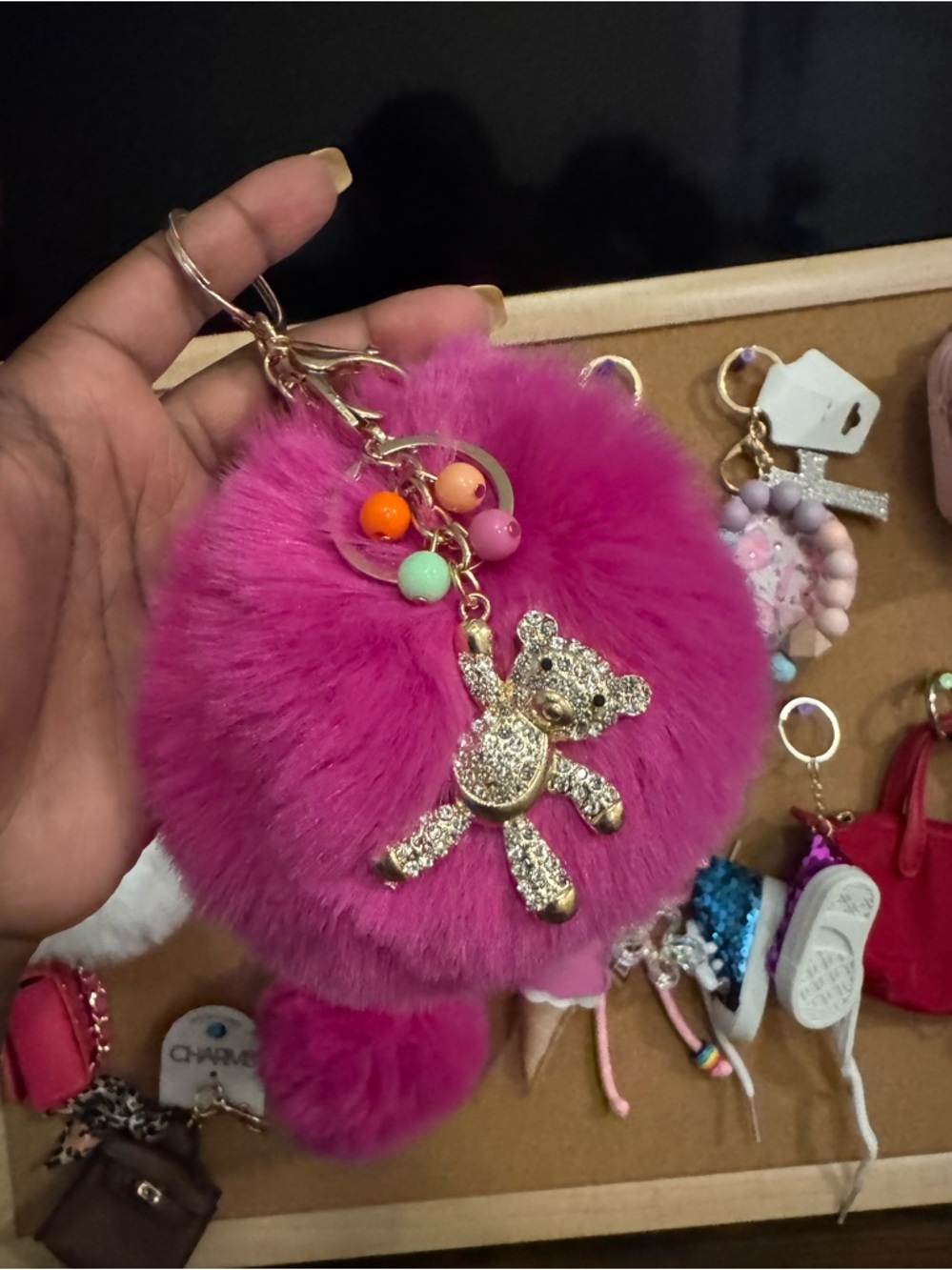 Teddy Bear & Poof Keychain Bag Charm